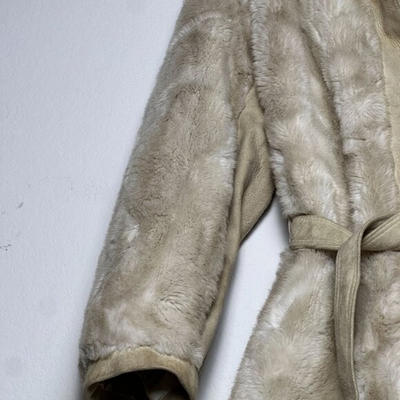 VTG Lilli Ann Faux Fur Trench Belt Rope Coat Jacket Women OS England Made 90s - Picture 9 of 16
